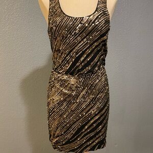 Express Black and Gold Sequin Backless Cocktail Dress